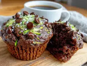 fudgy double chocolate zucchini muffins - featured image