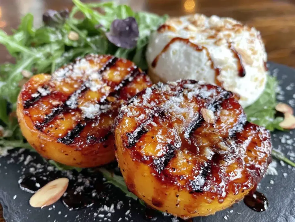 grilled peach burrata salad - featured image