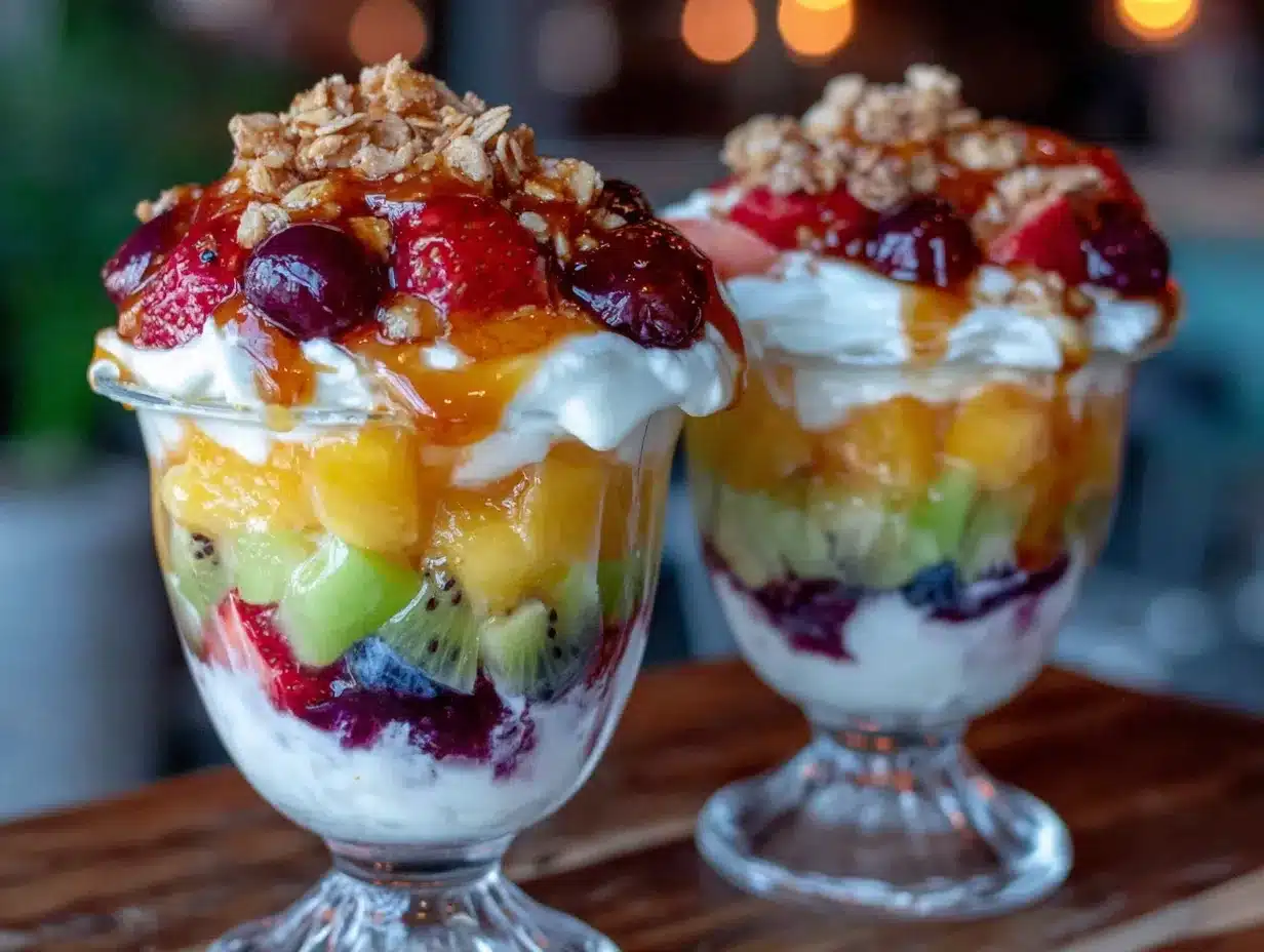 rainbow fruit yogurt parfait cups preparation steps