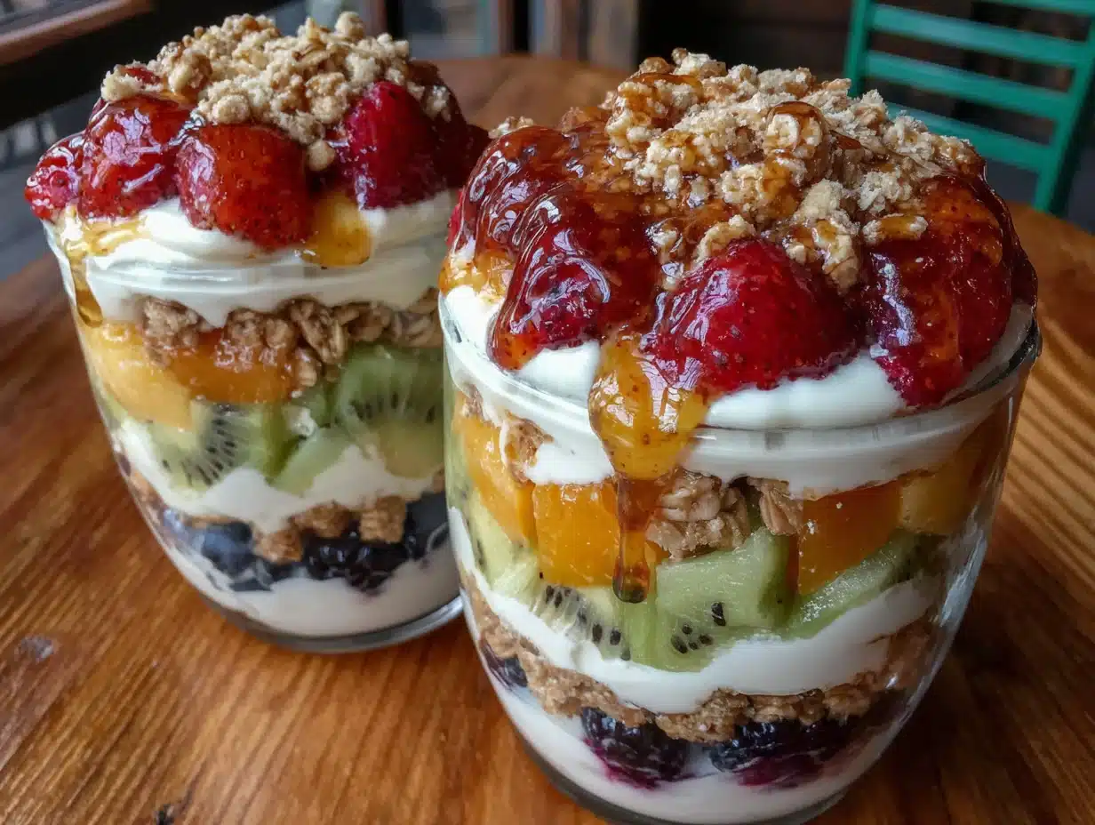 rainbow fruit yogurt parfait cups - featured image